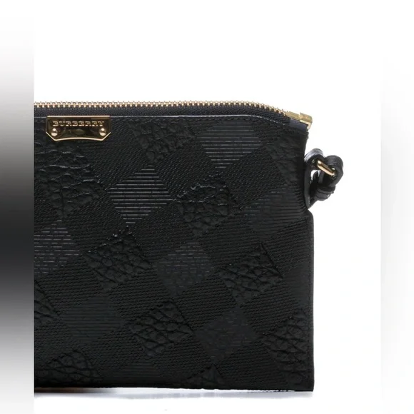 BURBERRY Signature Grain Calfskin Check Embossed Peyton Crossbody Clutch Bag - Picture 4 of 11